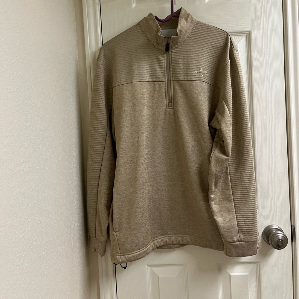 Callaway golf pro long sleeve pullover fleece tan 3/4 Zipup sweater pga